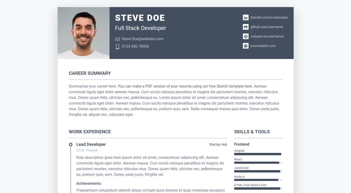 Resume A Free Cv Template Best Free Html Css Templates Hot Sex Picture