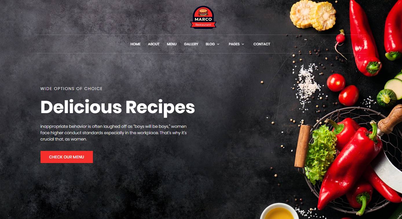 Marco: a Tasty and Delicious Free Bootstrap Restaurant Website Template